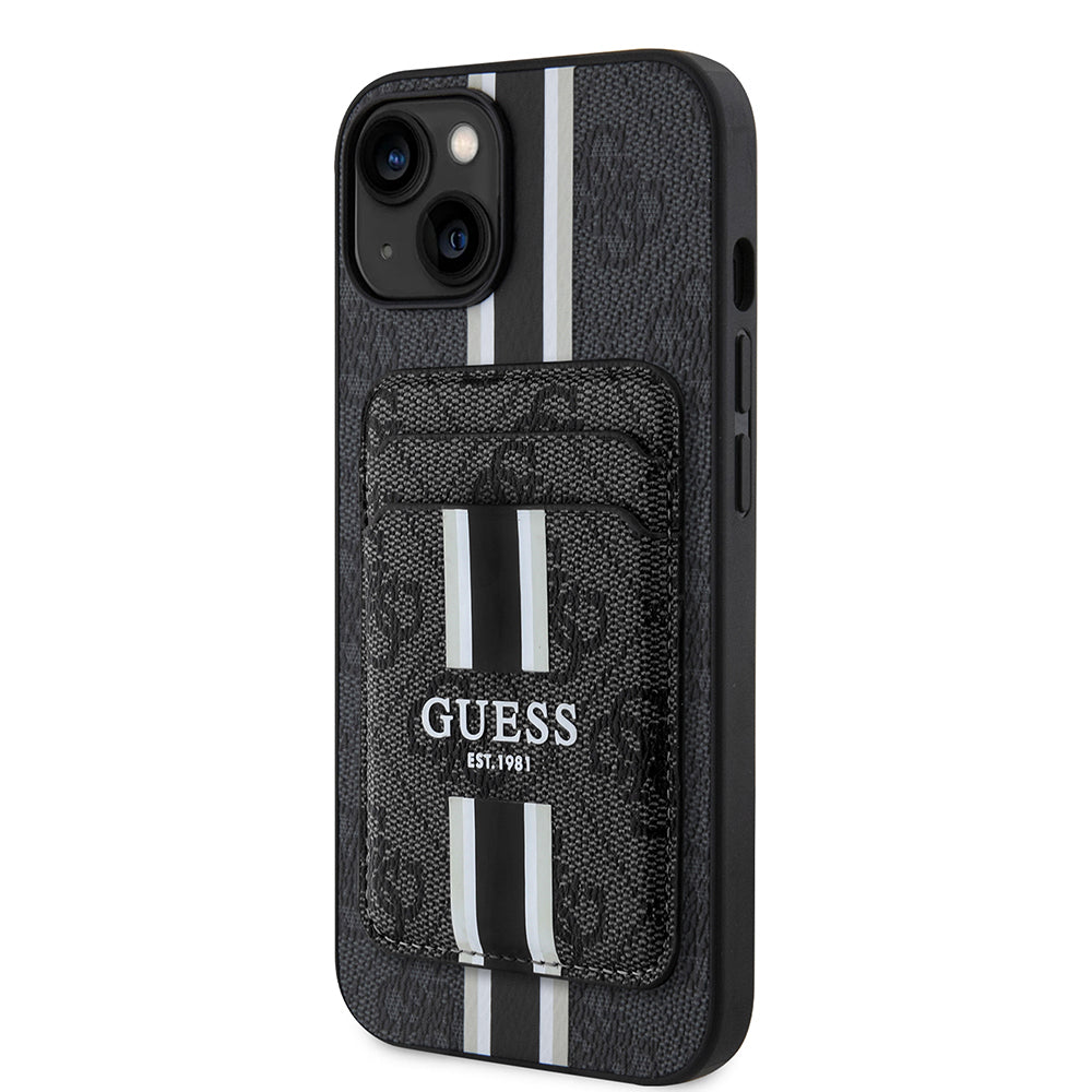 Guess iPhone 15 Orjinal Lisanslı M-safe 4G Desenli Çizgili Kartlıklı Kılıf Guess iPhone 15 Orjinal Lisanslı M-safe 4G Desenli Çizgili Kartlıklı Kılıf